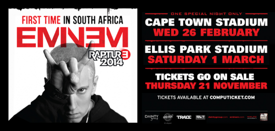 2013.11.17 Showtime Management announce Eminem 2014 Rapture tour South Africa