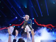 Eminem and Rihanna perform The Monster on stage during the 2014 MTV Movie Awards in Los Angeles