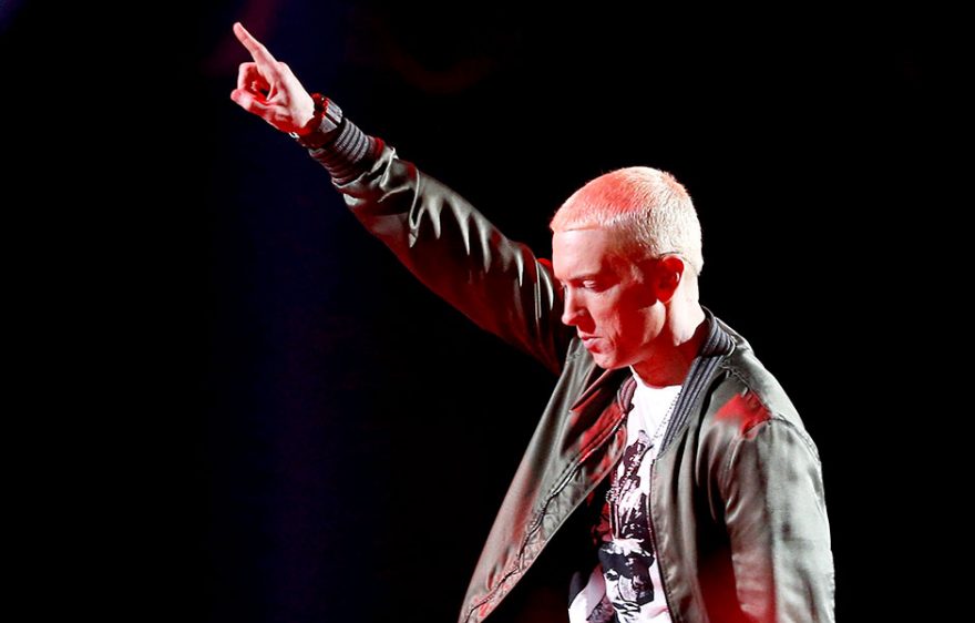 Eminem and Rihanna perform The Monster on stage during the 2014 MTV Movie Awards in Los Angeles