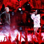 Eminem and Rihanna perform The Monster on stage during the 2014 MTV Movie Awards in Los Angeles