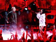 Eminem and Rihanna perform The Monster on stage during the 2014 MTV Movie Awards in Los Angeles