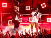 Eminem and Rihanna perform The Monster on stage during the 2014 MTV Movie Awards in Los Angeles