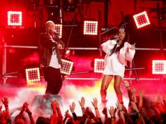 Eminem & Rihanna’s “The Monster” Video Hits 1 Billion Views Eminem and Rihanna perform The Monster on stage during the 2014 MTV Movie Awards in Los Angeles