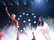 Eminem and Rihanna perform The Monster on stage during the 2014 MTV Movie Awards in Los Angeles