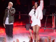 Eminem and Rihanna perform The Monster on stage during the 2014 MTV Movie Awards in Los Angeles