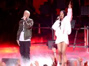 Eminem and Rihanna perform The Monster on stage during the 2014 MTV Movie Awards in Los Angeles