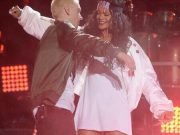 Eminem and Rihanna perform The Monster on stage during the 2014 MTV Movie Awards in Los Angeles