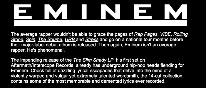What Eminem’s Website Looked Like In The Year 1999