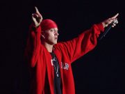 Eminem on stage at the Gig on the Green Festival in Glasgow Green