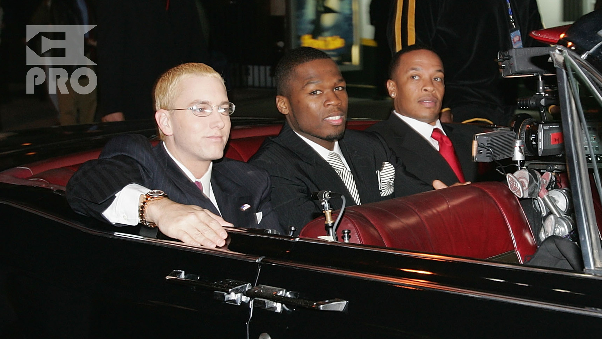 Rappers Eminem, 50 Cent and Dr. Dre arrive at the Shady National Convention to launch Shade 45, a new satellite radio station at the Roseland Ballroom October 28, 2004 in New York City. (Photo by Frank Micelotta