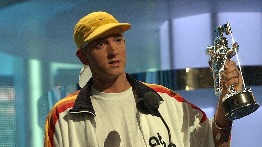 Eminem accepting a MTV award.