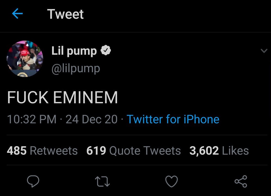 Lil Pump Deleted A Tweet In Which He Fucked Eminem Off