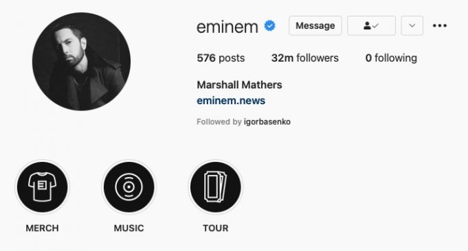 Eminem Surpassed 32 Million Followers on Instagram