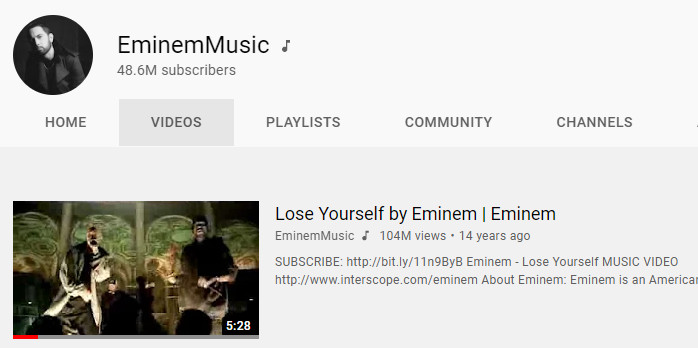 Eminem  — “Lose Yourself”  Official Video Back on YouTube