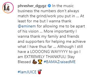 PHresher Shares His Plaque For Joint With Eminem