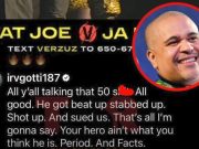 Irv Gotti reacted to it on his Instagram account: “You all talking that 50 shit, all good. He got beat up, stabbed up…. That is all I am going to say. Your hero is not what you think he is”