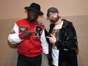 CLEVELAND, OHIO – OCTOBER 30: E-Love and Eminem pose backstage during the 36th Annual Rock & Roll Hall Of Fame Induction Ceremony at Rocket Mortgage Fieldhouse on October 30, 2021 in Cleveland, Ohio. (Photo by Kevin Mazur/Getty Images for The Rock and Roll Hall of Fame )