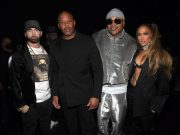 CLEVELAND, OHIO – OCTOBER 30: (L-R) Eminem, Dr. Dre, LL Cool J, and Jennifer Lopez pose backstage during the 36th Annual Rock & Roll Hall Of Fame Induction Ceremony at Rocket Mortgage Fieldhouse on October 30, 2021 in Cleveland, Ohio. (Photo by Kevin Mazur/Getty Images for The Rock and Roll Hall of Fame )