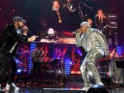 CLEVELAND, OHIO – OCTOBER 30: Eminem and LL Cool J perform onstage during the 36th Annual Rock & Roll Hall Of Fame Induction Ceremony at Rocket Mortgage Fieldhouse on October 30, 2021 in Cleveland, Ohio. (Photo by Kevin Mazur/Getty Images for The Rock and Roll Hall of Fame )