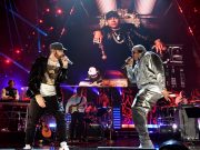 CLEVELAND, OHIO – OCTOBER 30: Eminem and LL Cool J perform onstage during the 36th Annual Rock & Roll Hall Of Fame Induction Ceremony at Rocket Mortgage Fieldhouse on October 30, 2021 in Cleveland, Ohio. (Photo by Kevin Mazur/Getty Images for The Rock and Roll Hall of Fame )