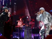 CLEVELAND, OHIO – OCTOBER 30: Eminem and LL Cool J perform onstage during the 36th Annual Rock & Roll Hall Of Fame Induction Ceremony at Rocket Mortgage Fieldhouse on October 30, 2021 in Cleveland, Ohio. (Photo by Dimitrios Kambouris/Getty Images for The Rock and Roll Hall of Fame )