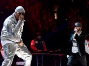 CLEVELAND, OHIO – OCTOBER 30: LL Cool J and Eminem perform onstage during the 36th Annual Rock & Roll Hall Of Fame Induction Ceremony at Rocket Mortgage Fieldhouse on October 30, 2021 in Cleveland, Ohio. (Photo by Dimitrios Kambouris/Getty Images for The Rock and Roll Hall of Fame )