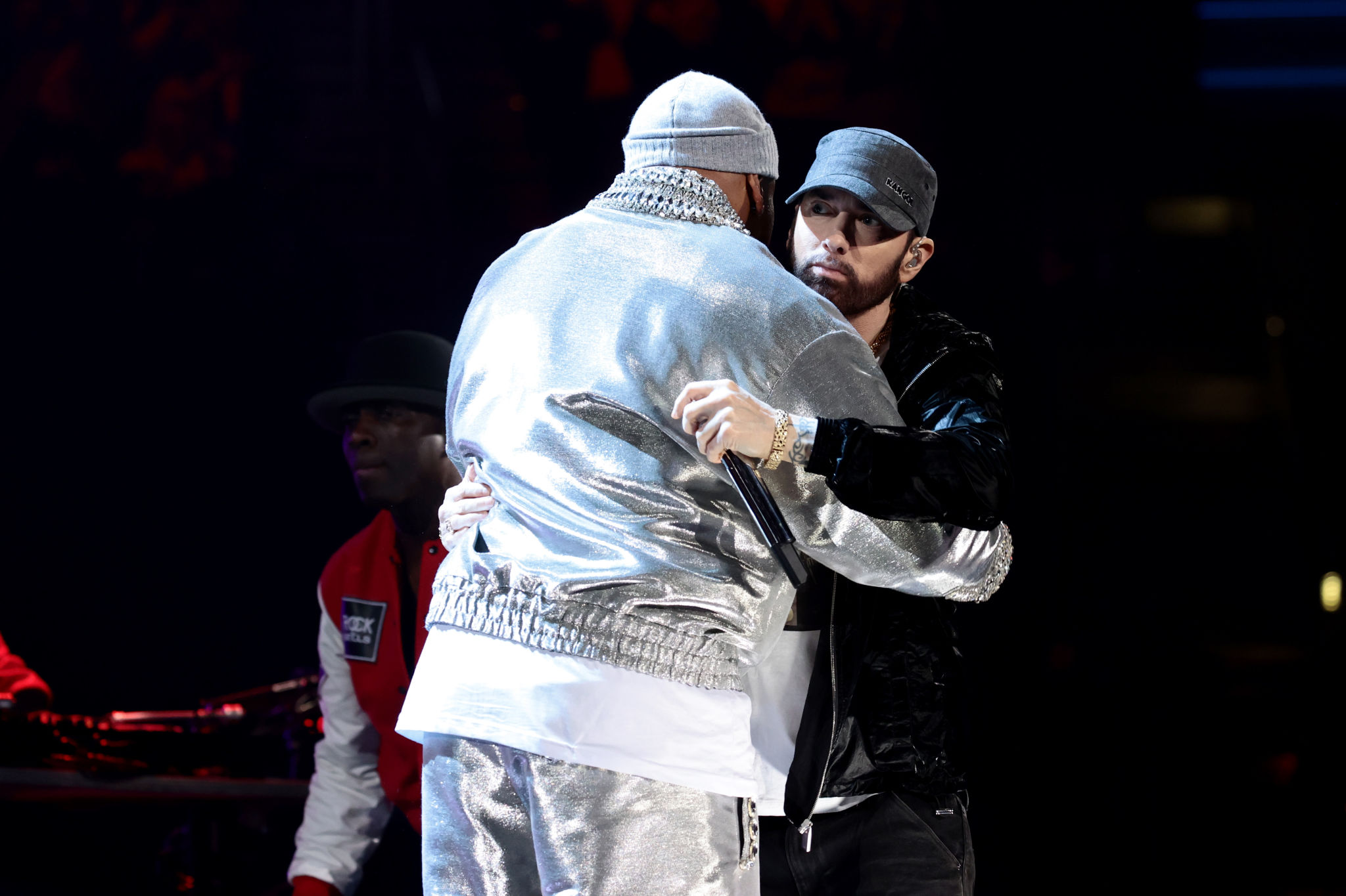 CLEVELAND, OHIO - OCTOBER 30: LL Cool J and Eminem perform onstage during the 36th Annual Rock & Roll Hall Of Fame Induction Ceremony at Rocket Mortgage Fieldhouse on October 30, 2021 in Cleveland, Ohio. (Photo by Dimitrios Kambouris/Getty Images for The Rock and Roll Hall of Fame )