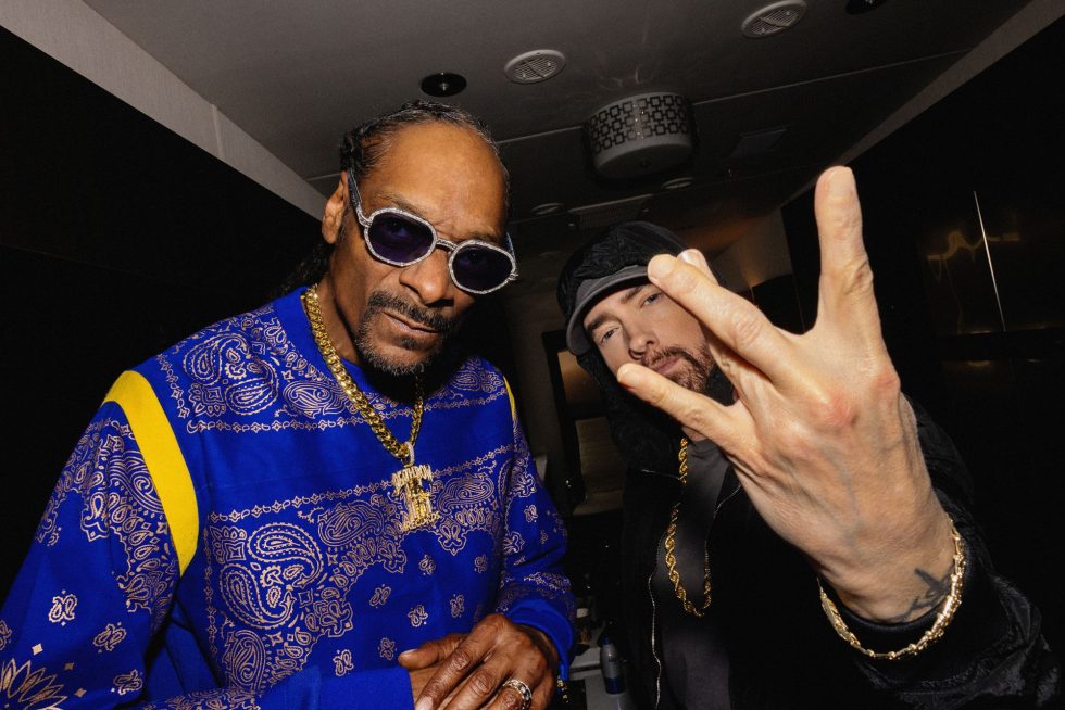 Snoop Dogg and Eminem, Super Bowl 2022. Photo by Jeremy Deputat