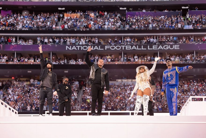 Dr. Dre Kendrick Lamar Eminem, Super Bowl 2022. Photo by Jeremy Deputat