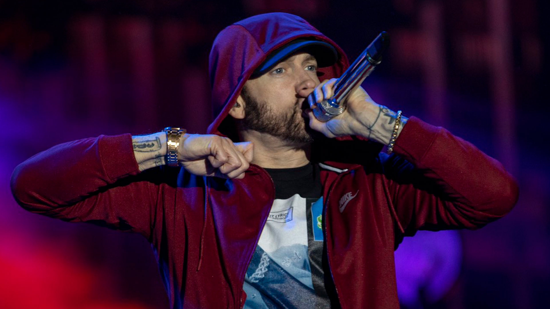 Eminem greets fans as he arrives at SoFi Stadium for Super Bowl