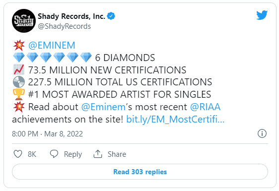 Eminem's Most Certified Artist in RIAA’s Gold & Platinum History for Singles