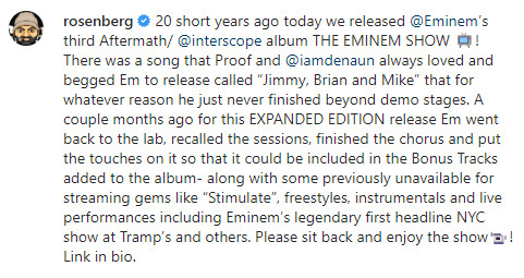 Eminem Went Back to Studio to Finish Song For “The Eminem Show” Expanded Edition