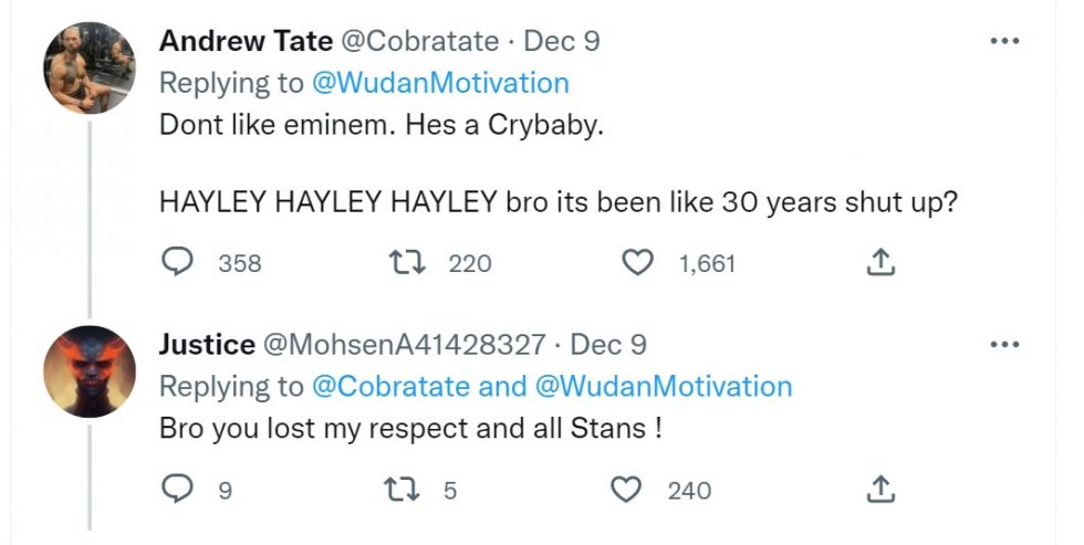 Andrew Tate Wants Eminem to Shut Up  Eminem.Pro - the biggest and most  trusted source of Eminem