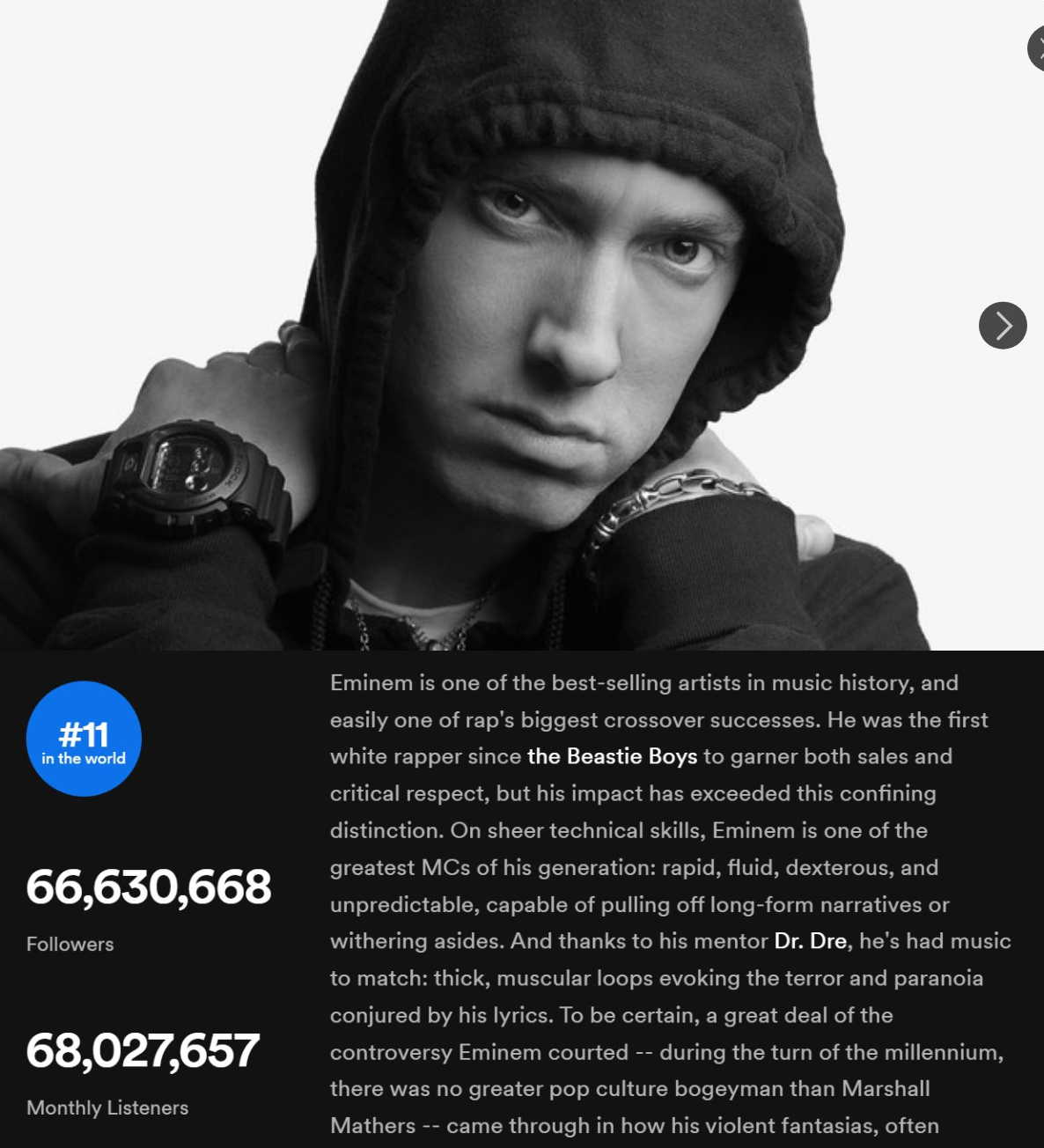 Eminem Hits New Monthly Listeners Peak on Spotify and Surpasses Justin