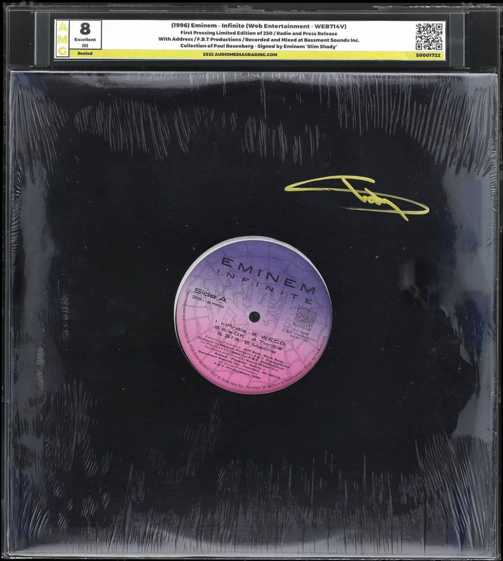 1996 Eminem Signed, Factory-Sealed Infinite Vinyl Record - Debut Album in  Limited-Edition 1st Pressing of 250 Media/Radio Copies - AMG Excellent 8,  Beckett LOA - Portion of Proceeds to Benefit Marshall Mathers