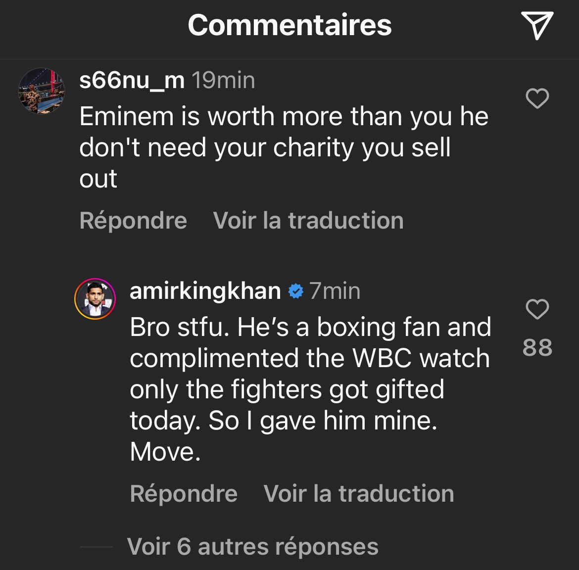 Responding to a crazed fan message, Amir Kahn wrote that he was happy to bestow the rap legend with his watch, as he knows he is an avid boxing fan