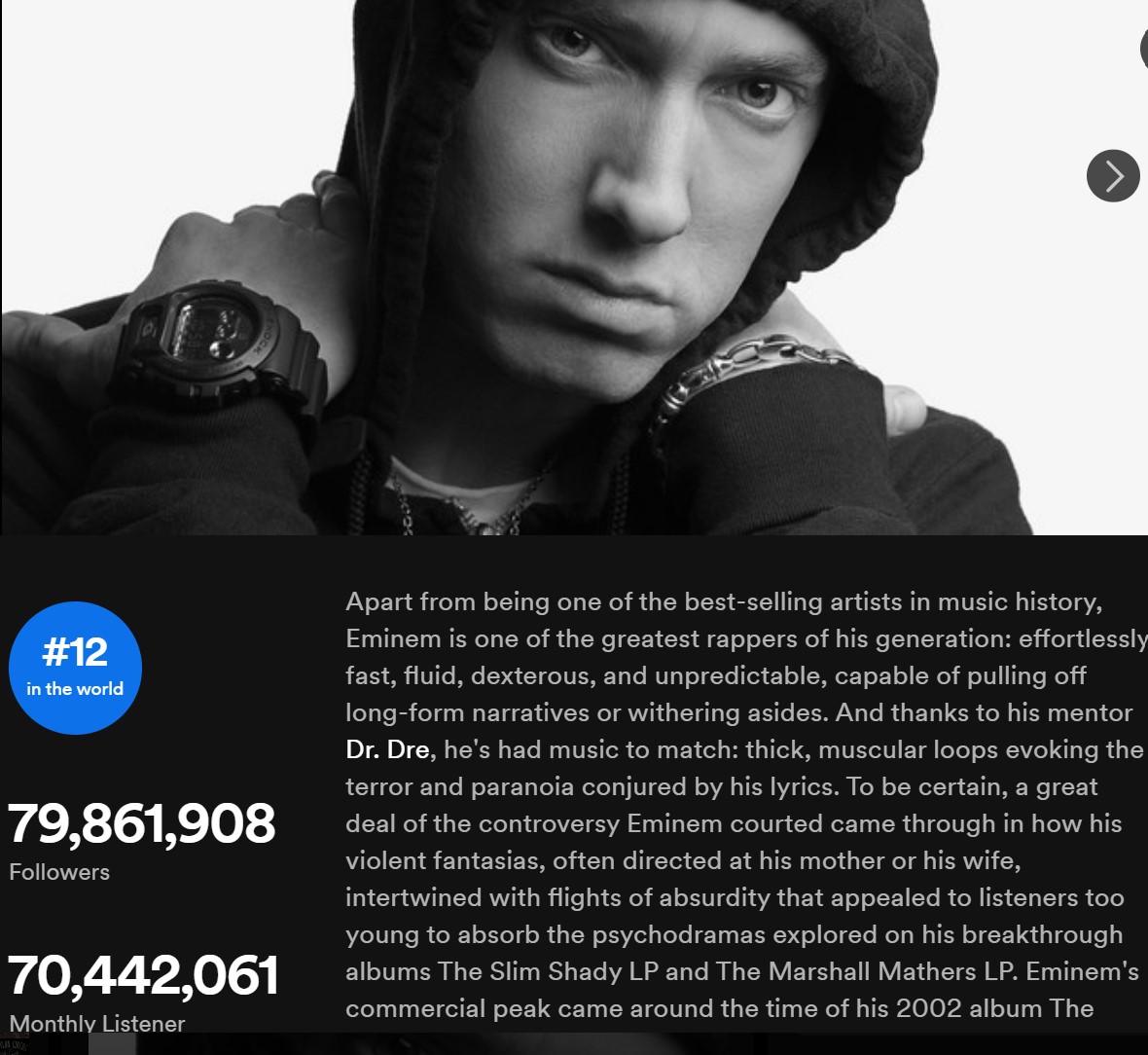 Eminem surpasses 70 million monthly listeners on spotify eminem pro