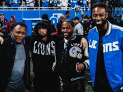 Barry Sanders, Eminem, Big Sean, Calvin Jonson. Lions vs. Rams game Detroit 01.14.2024