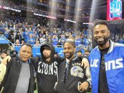 Barry Sanders, Eminem, Big Sean, Calvin Jonson. Lions vs. Rams game Detroit 01.14.2024