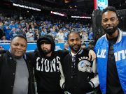 Barry Sanders, Eminem, Big Sean, Calvin Jonson. Lions vs. Rams game Detroit 01.14.2024