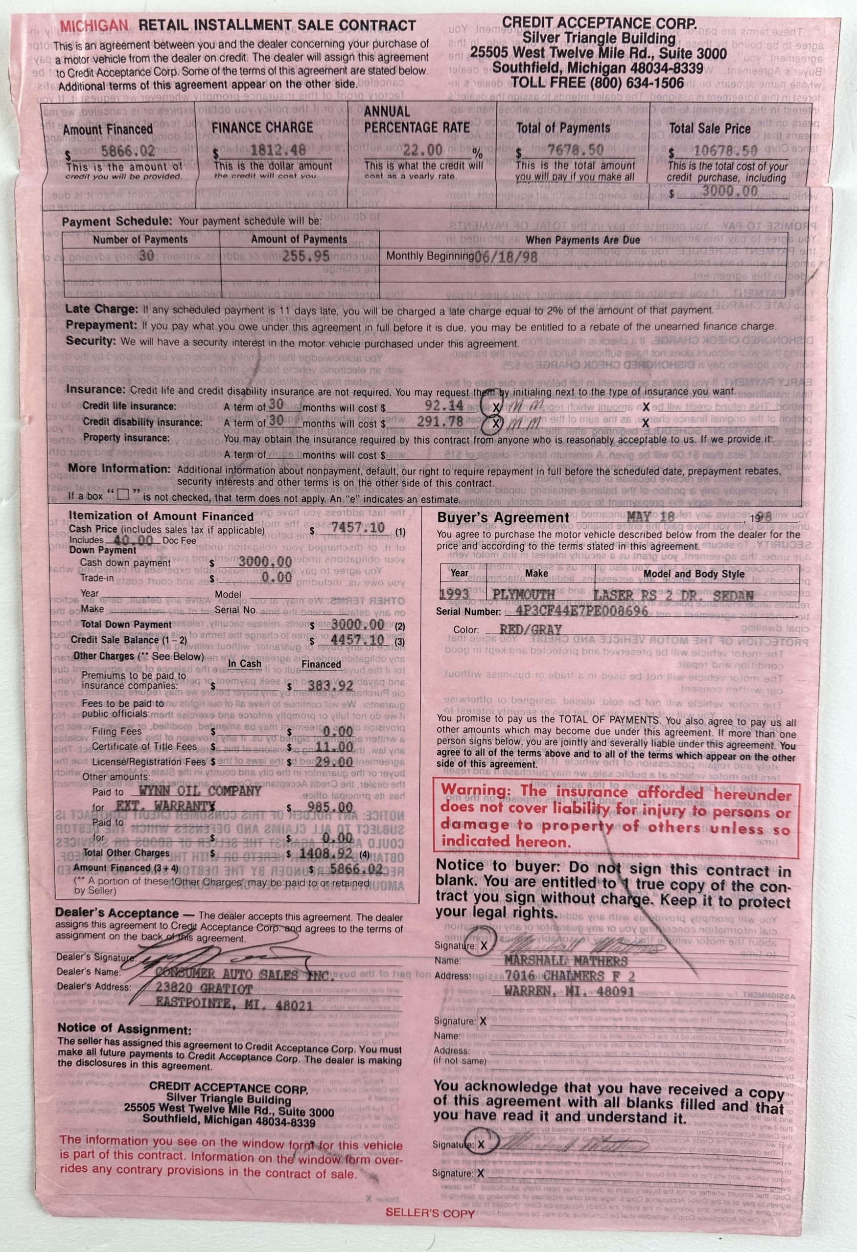 The Amazing Music Auction Is Selling Eminem-Signed 1998 Car Purchase Documents