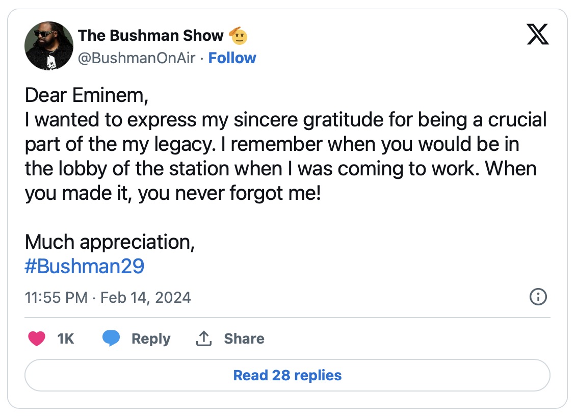 In New Video, Eminem Saluts Bushman on His Show 29th Anniversary
