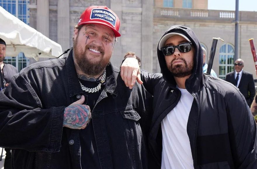 Jelly Roll and Eminem Before Stepping to the Stage at the Detroit Michigan Central Station Opening Concert