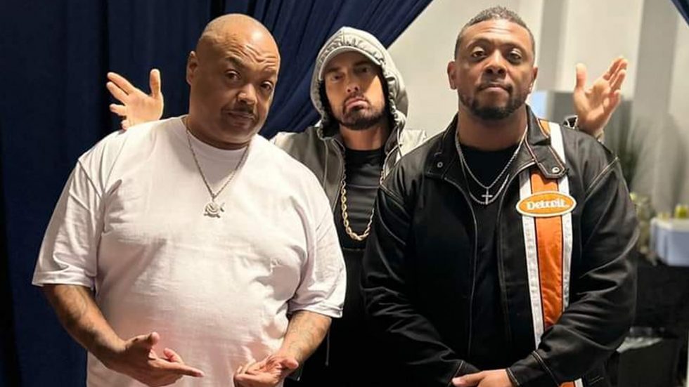 Bizarre, Eminem and Mr. Porter Backstage at the Michigan Central Station Opening Concert, Detroit
