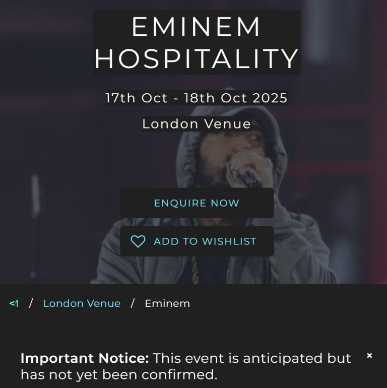 Eminem’s Possible 2025 London Tour Exclusive VIP Packages Tease