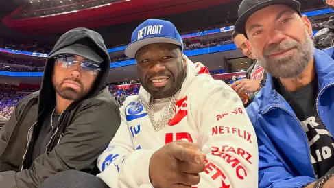 Eminem and 50 Cent Reunite Courtside in Detroit