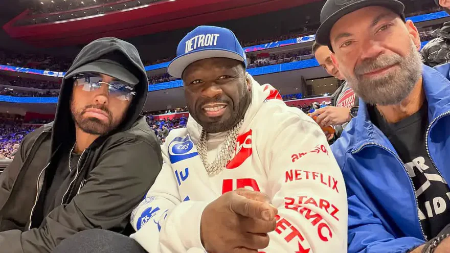 Eminem and 50 Cent Reunite Courtside in Detroit